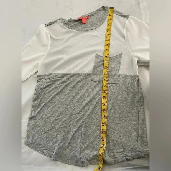 Joe Fresh Size S White Gray Sheer Rayon Top Long Sleeve Blouse T-Shirt Soft FLAW - Picture 7 of 9